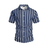 AIDASE  -  Summer New Men's Short Sleeve Shirt Beach Vacation Striped Casual Slim Fit Fashionable Collared T-Shirt for Men aidase-shop