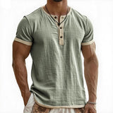AIDASE  -  Summer New Men's Cotton Linen Shirt Casual Contrast Trim Short Sleeve Top Breathable Comfort Slim Fit Sports Casual Shirt aidase-shop