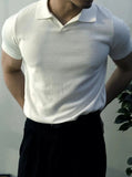 AIDASE  -  Summer Lightweight  Knitted Shirt Short Sleeve Turn-down Collar Men's Business Casual  Color American Retro T-shirt aidase-shop