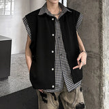 AIDASE  -  Fake Two-Piece Men's Shirt 2025 Summer New Plaid Patchwork Short Sleeve Lapel Trendy Men Tops Handsome Menswear aidase-shop