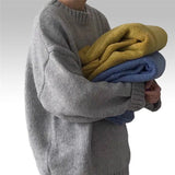 Sweaters Men Autumn Winter Solid O-Neck Casual Top Streetwear Basic Korean  Loose Thicken Warm Dropped Sleeves Bottom Pullovers aidase-shop