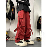 Aidase Spring Autumn Men's Clothing Solid Color Elastic High Waisted Pockets Casual Loose Fashion Trousers Cargo Preppy Style Pants