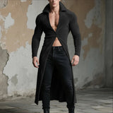 AIDASE  -  Men Long Style Trench Solid Lapel Long Sleeve One Button Casual Male Cardigan Coats Streetwear 2025 Fashion Windbreaker aidase-shop
