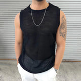 Aidase Knitwear Men Casual Tank Tops Pure Color Hollow Out Vintage Men Knit Camisole Sleeveless O Neck Leisure T Shirt Male Streetwear aidase-shop