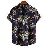 AIDASE  -  Roll-Up Sleeves Men'S Shirt With Pocket Casual Men'S Loose Lapel Print Color Contrast Ethnic Short Sleeve Roupas Masculinas aidase-shop