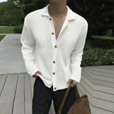 AIDASE  -  Men Shirt Hollow Out See Through Solid Color Lapel Long Sleeve Men Clothing Streetwear Loose 2025 Fashion Casual Tops