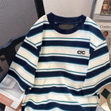 25.29Aidase Hip Hop Street Men and Women Trendy Personality Stripe Round Neck Short Sleeve Couple Summer Loose Casual T-shirt Y2K harajuku aidase-shop