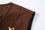 AIDASE  -  Retro Pattern Embroidery Corduroy Vest Coat Men Spring Fashionable Button-up V Neck Waistcoats Mens Casual Sleeveless Cardigans aidase-shop