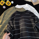 Aidase Men Oversized T Shirt Fashion Striped Contrast Color Short Sleeve Tshirts Casual Daily Clothes Harajuku Tshirt Streetwear aidase-shop