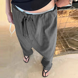 AIDASE  -  Men Striped Pants Lace Up Joggers Loose Casual Straight Trousers Men Streetwear 2025 Fashion Leisure Male Long Pants aidase-shop