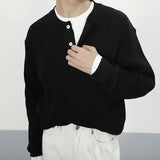 AIDASE  -  Casual Buttoned Crew Neck Knit Jumper Tops Men Vintage Knitting Sweaters Trendy Mens Autumn Long Sleeve Solid Color Sweater aidase-shop