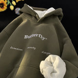 Aidase winter outfits men 2024 Thicken Fleece Men Hoodies Trendy Korean Embroideries Letter Hooded Sweatshirt Warm Hoodie Male Clothing