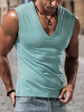 AIDASE  -  Fashion Sleeveless Tee Tops Summer Men Solid Color Casual Tank Top Clothes Mens Loose V Neck Vest Pullovers Male Streetwear aidase-shop