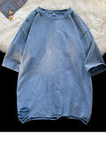 AIDASE  -  Summer Men's T-shirts 260G Thick Cotton Oversized Tee Y2K Retro Streetwear Unisex Tops Big Size Distreessed Loose Ripped Tshirts aidase-shop