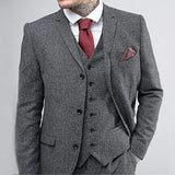 Aidase New Wool Tweed Winter Suits for Men 3 Piece Wedding Groom Tuxedos Peaked Lapel Man Fashion Clothing Plus Size(Blazer+Vest+Pants)
