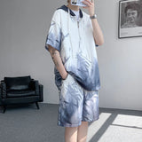 AIDASE  -  Fashion Men's Sets Simple Gradient Color Tie Dyeing Design Short Sleeve Hooded T-shirt Casual Shorts Tide Men Suit 21E6724 aidase-shop