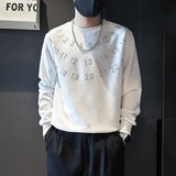 Aidase Fashion O-Neck Casual Digital Diamonds T-Shirts Men's Clothing 2025 Spring New Loose Long Sleeve All-match Tops Korean Tee Shirt
