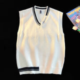 Aidase Men High-quality V-neck Sleeveless Knitted Sweater Vest With Color Blocked Ribbed Design Simple Natural Fashionable Casual Vest aidase-shop