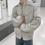 Aidase American Vintage High Street Leather Jacket Men Long Sleeve Stand Collar Motorcycle Tops Spring Autumn Fashion Handsome PU Coat