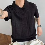 AIDASE  -  Trendy Slim Short Sleeve Knit Mens Polo Shirts Vintage Twist Jacquard Knitted Polo Shirt For Men's Summer Fashion Lapel Pullover aidase-shop