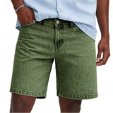 AIDASE  -  Mens Vintage Washed Denim Shorts Casual Straight Streetwear Shorts Breathable Summer Solid Zipper Fly Daily Knee Length Jean Man aidase-shop