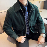 65.49Aidase winter outfits men 2025 Clothing Corduroy Thickened Men's Overcoat Blue Autumn Casual Slim Fashion Plaid  Pockets Decorate Jacket Coats aidase-shop