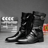 Men's Leather Boots High Quality Biker Boots Black Punk Rock Shoes Men's Women's Tall Boots Size 38--48 aidase-shop