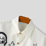 AIDASE  -  Men Shirt Printing Striped Lapel Short Sleeve Summer Male Tops Streetwear Loose 2025 Shirts Fashion Casual Men Clothing aidase-shop