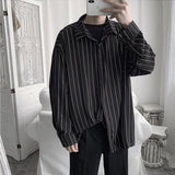 AIDASE  -  Fashion Lapel Button All-match Printed Striped Shirts Men's Clothing 2025 Autumn New Loose Casual Tops Long Sleeve Korean Shirt aidase-shop