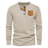 AIDASE  -  Spring and Autumn New Men's Three Button Corduroy Henry Long Sleeved T-shirt Round Neck Slim Fit aidase-shop