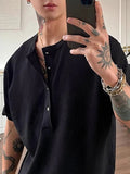 AIDASE  -  Knitting Solid Color Short Sleeve T Shirt Summer New Casual Buttoned Textured Men T-shirts Fashionable Mens Henley Neck Shirts aidase-shop