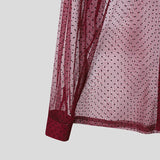 AIDASE  -  Men Shirt Polka Dot Printing Lapel Long Sleeve Button Men Clothing Mesh See Through Loose Fashion Male Shirts Streetwear aidase-shop
