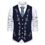 AIDASE  -  Retro Pattern Embroidery Corduroy Vest Coat Men Spring Fashionable Button-up V Neck Waistcoats Mens Casual Sleeveless Cardigans aidase-shop