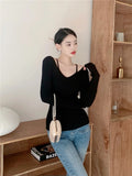 AIDASE  -  Women V-Neck Slim Fit Off Shoulder Pullovers Spring Autumn Hollow Out Backless Knit Sweater Top Slim Sexy Knitwear Top aidase-shop