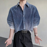 AIDASE  -  Men's Shirts Gradient Denim Contrast Color Patchwork Design Turn-Down Collar Shirt Single-breasted Long Sleeve Tops 21E6718 aidase-shop