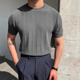Aidase 2024 Summer Men Knit Ice silk T shirts High Quality Solid Color Stripe Short sleeve O-neck Tee Tops Mens Thin Slim Fit T-Shirts aidase-shop