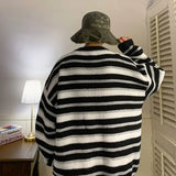 Aidase Lazy Retro Striped Sweater Men Women Autumn Winter Thick Knit Casual Embroidered Knit Pullover Sweater Jacket Couple aidase-shop