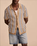 AIDASE  -  Summer Luxurious Business Casual Breathable Knitted Shirt High Quality Men Vintage Striped Crochet Knitting Shirt Men's T-shirt aidase-shop