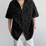 AIDASE  -  Men Shirt Flower Jacquard Loose Korean Style Lapel Short Sleeve Men Clothing Streetwear Fashion Casual Shirts S-5XL aidase-shop