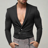 AIDASE  -  Men Blazer Striped Patchwork Lapel Long Sleeve One Button Casual Male Suit Streetwear 2025 Fashion Thin Coats Blazer Men aidase-shop
