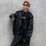 Aidase American Vintage High Street Leather Jacket Men Long Sleeve Stand Collar Motorcycle Tops Spring Autumn Fashion Handsome PU Coat