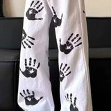 AIDASE  -  Palm Print Men Jeans American Hip-hop Street Style Handsome Straight Leg Loose Niche Male Trousers Summer New aidase-shop