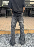 AIDASE  -  Fashion Men's Jeans Lightning Crack Print Washed Slim Fit Design Versatile Straight Slightly Flared Denim Pants 21E6876 aidase-shop