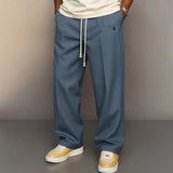 AIDASE  -  Men's Solid Color Drawstring Wide Leg Pants Casual Streetwear Button Detail Loose Straight Trousers Lightweight for Daily Wear aidase-shop