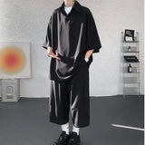 AIDASE  -  Casual Men Two-piece Lapel Short Sleeve Solid Color Male T-shirt Fashion Loose Shorts Fashionable Versatile Sets 21E5888 aidase-shop