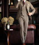 Aidase Burgundy Black Green 3 Color Small Square Thousand Bird Man‘s Suit Set Outfit Notch Lapel Blazer Trousers 3pcs Jacket Pants Vest aidase-shop