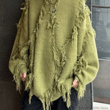 Aidase Ripped Tassel Sweater Men Women Streetwear Pullovers Men's Sweater Harajuku Fashion Hip Hop Fringed Knitted Round Neck Sweaters
