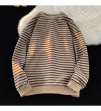 AIDASE  -  Men's Tri-color Striped Sweatshirt American Classic Style Retro Casual Round Neck Top Unisex College Style Trendy Menswear aidase-shop