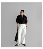 AIDASE  -  Lapel Pit Stripe Texture Long Sleeve Shirt Men's Casual Business Shirt High-end Drapery Light Versatile Top Male Blouse aidase-shop