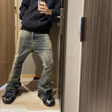 Aidase RO Style Gradient Washed Sashes Flare Jeans Unisex Streetwear Baggy Y2K Bell-bottoms Harajuku Loose Casual Denim Trousers